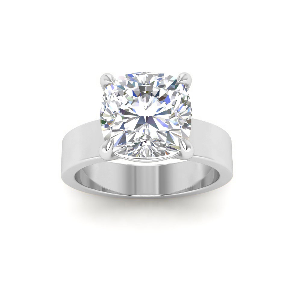 2.5 Ct Cushion Moissanite Wide Band Solitaire Engagement Ring
