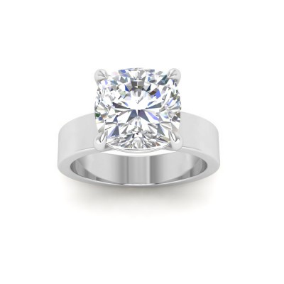 2 Ct Cushion Moissanite Wide Band Solitaire Engagement Ring