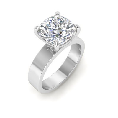 2 Ct Cushion Moissanite Wide Band Solitaire Engagement Ring