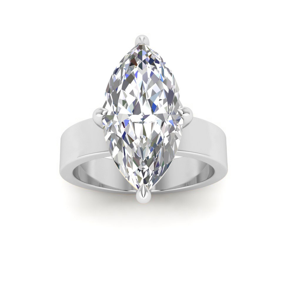 2.5 Ct Marquise Moissanite Wide Band Solitaire Engagement Ring