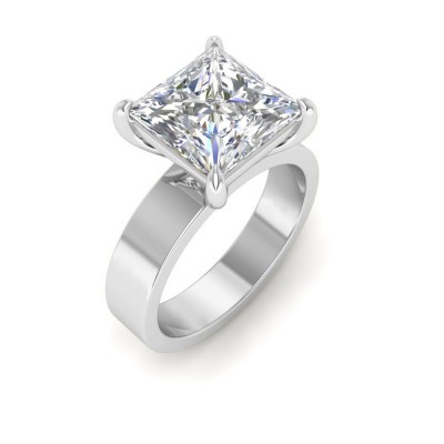 2 Ct Princess Lab Diamond Wide Band Solitaire Engagement Ring
