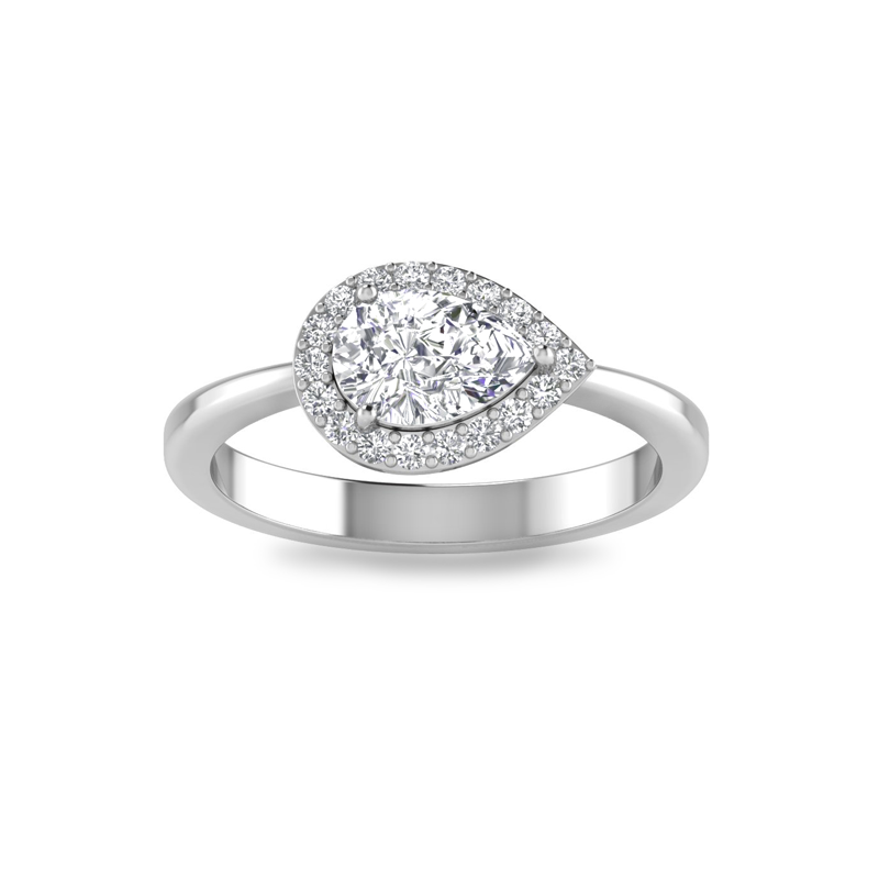 1.40 Ctw Pear CZ East West Halo Engagement Ring