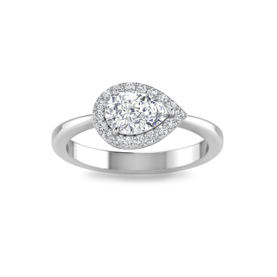 1.40 Ctw Pear CZ East West Halo Engagement Ring