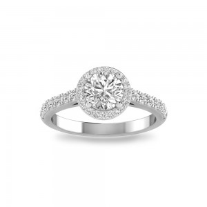 1 Ct Round Lab Diamond & .41 Ctw Diamond Pavé Halo Engagement Ring