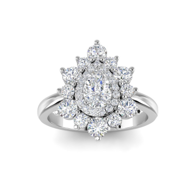 1.34 Ctw Pear CZ Sunburst Halo Engagement Ring